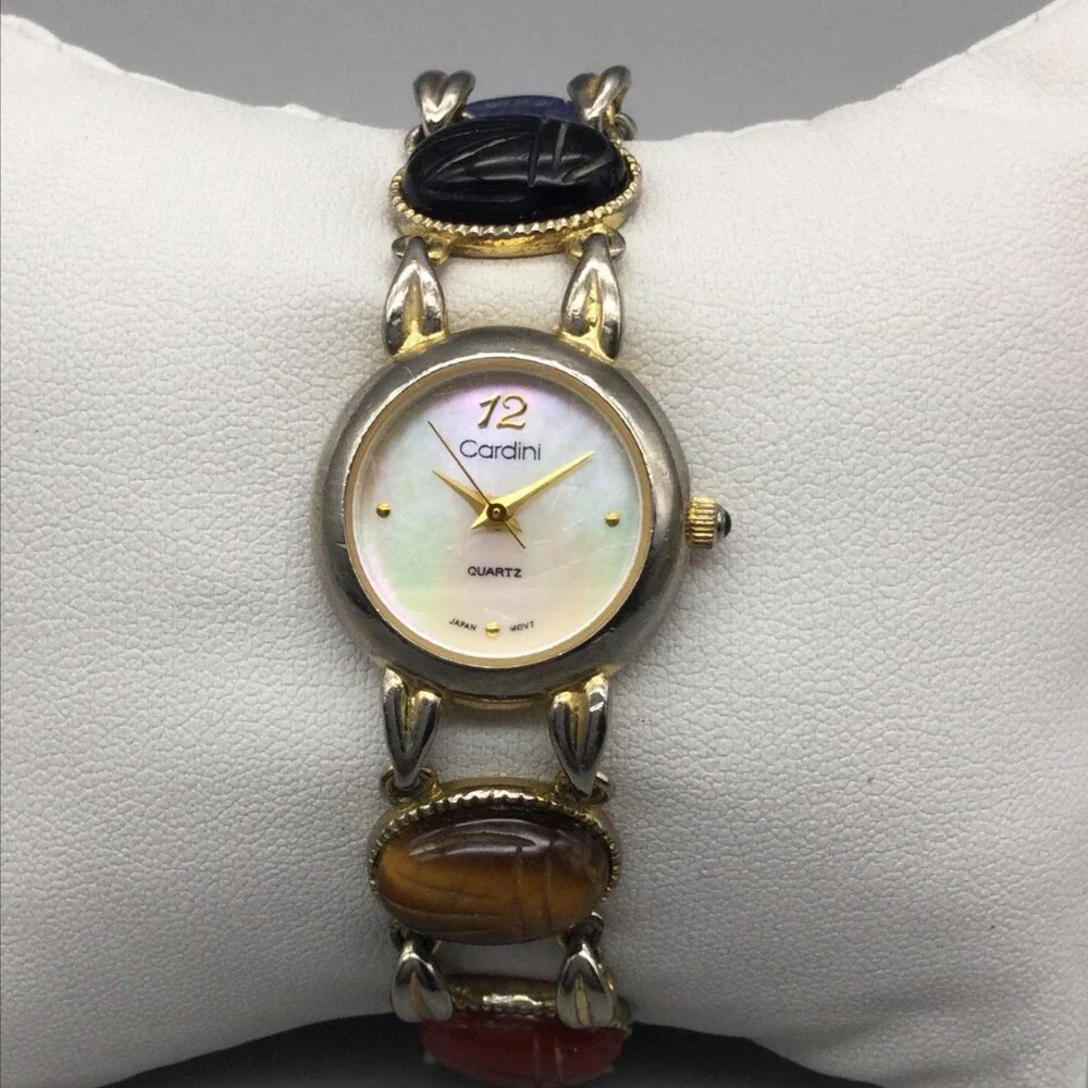 Cardini Womens Watch 21mm MOP Dial Multicolor Scarab Bracelet New Battery 6.75